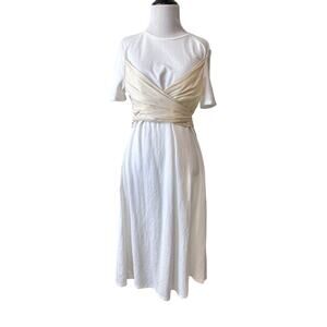 Zara Womens Midi T-Shirt Dress S White Wrap Minimalist Classic Capsule Timeless